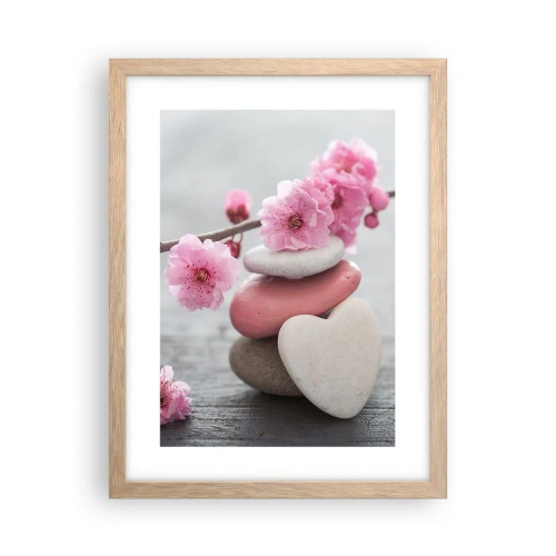 Poster in einem Rahmen aus heller Eiche - Glückseligkeit mit einer Kirschblüte - 30x40 cm