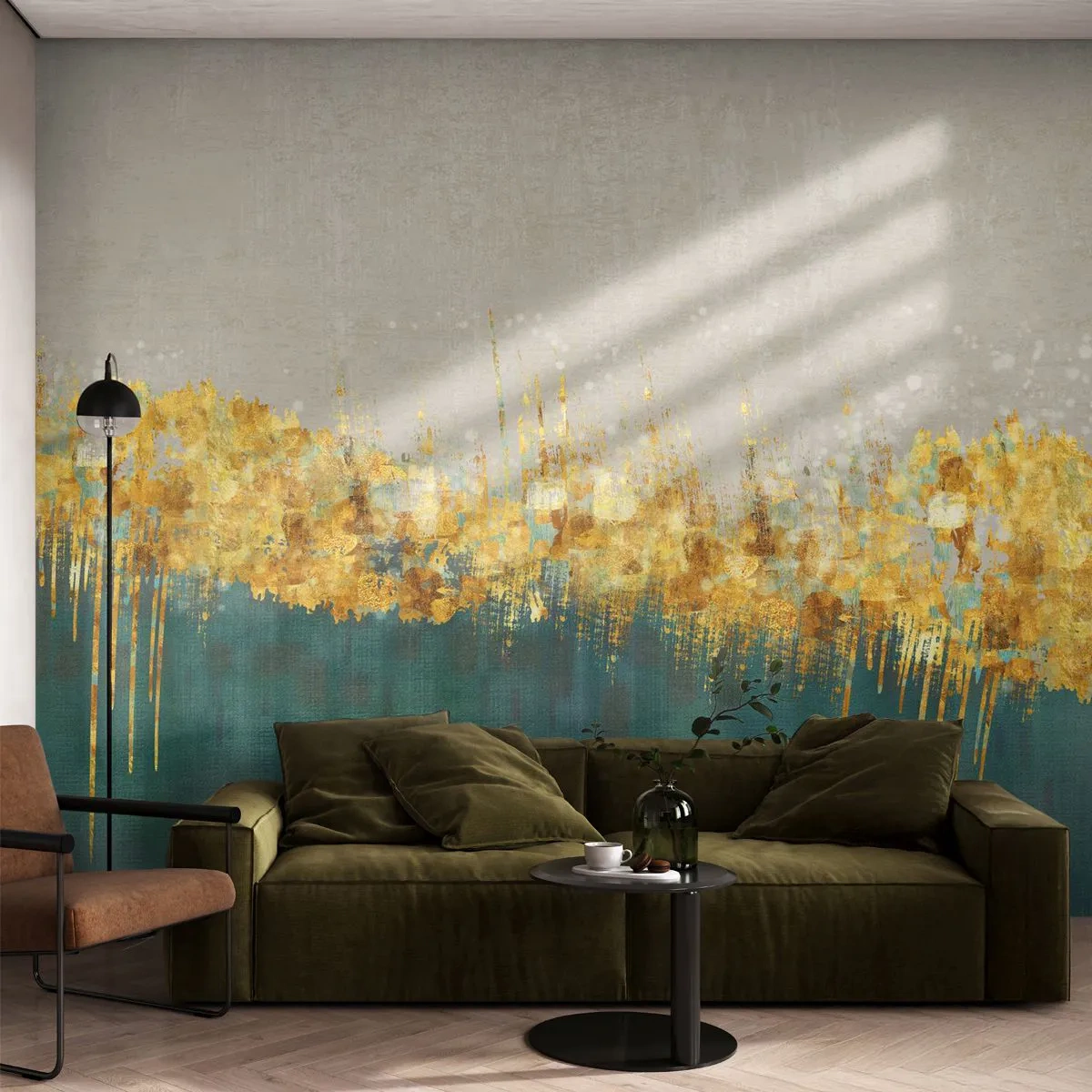 Fototapete Premium Sand - Goldener Rand - Art Deco, Stück, Pastell - 300x210 cm