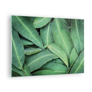 Glasbild - Bild auf glas - Nahaufnahme von in Schichten angeordneten grünen Blättern - 70x50cm - Saftig und frisch - Moderne Wanddekoration für Wohnzimmer und Schlafzimmer ARTTOR
