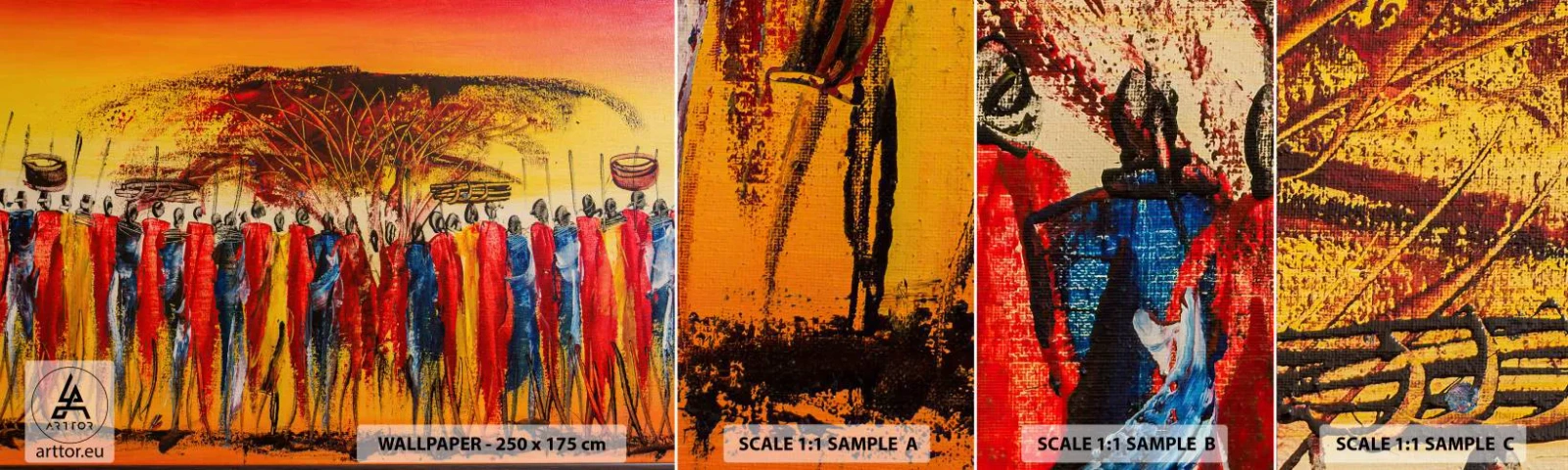 Fototapetenmuster Standard Eco - Dort, dort, dort gehen sie - Stück, Menschen, Afrika - 100x30 cm