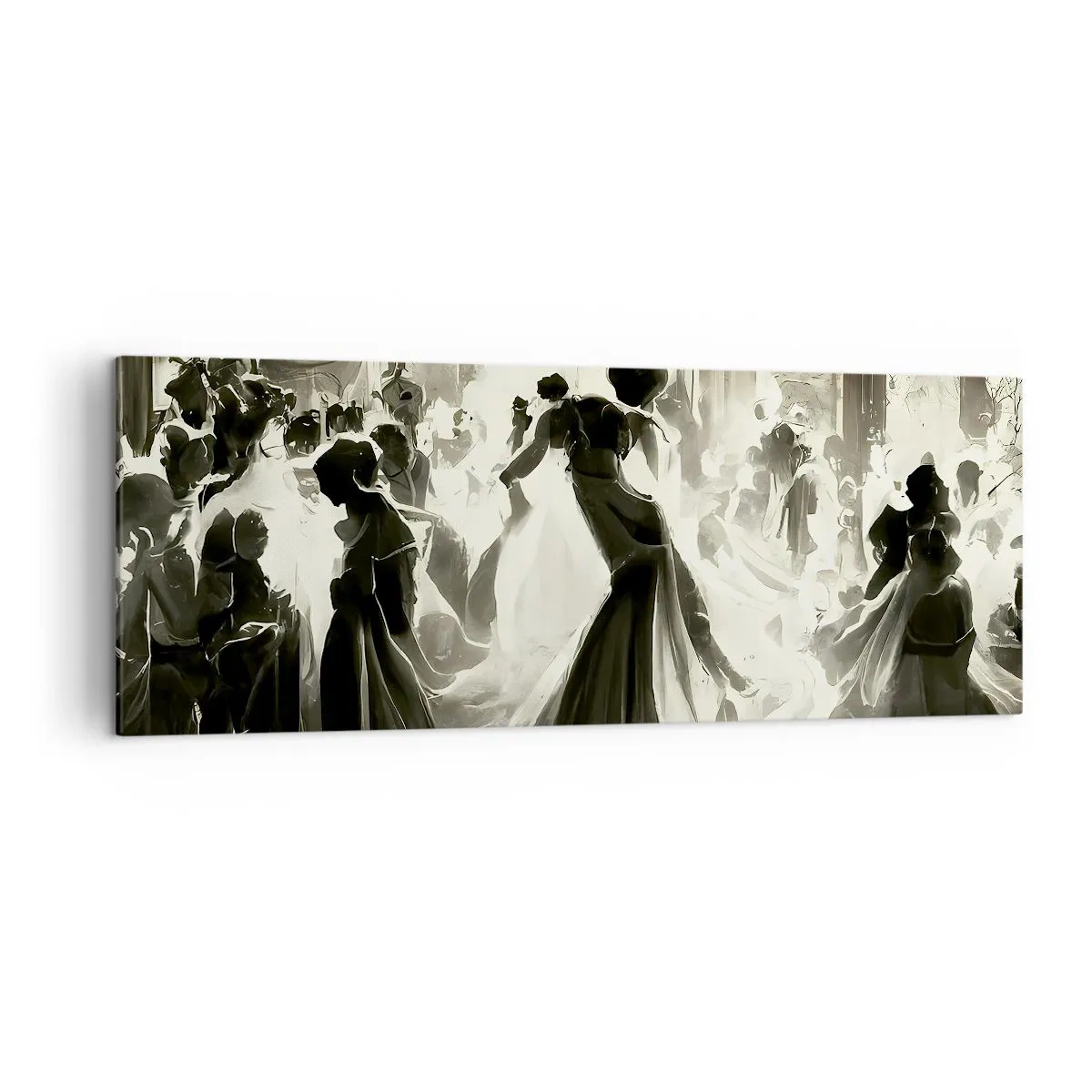 Bild auf Leinwand - Leinwandbild - Ball im Retro-Stil in Schwarz und Weiß - 140x50cm - Die große Maskerade - Moderne Wanddekoration für Wohnzimmer und Schlafzimmer ARTTOR