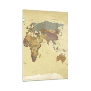 Glasbild - Bild auf glas - Eine Weltkarte in Beige- und Brauntönen auf Vintage-Hintergrund. - 50x70cm - Für dich - die ganze Welt - Moderne Wanddekoration für Wohnzimmer und Schlafzimmer ARTTOR