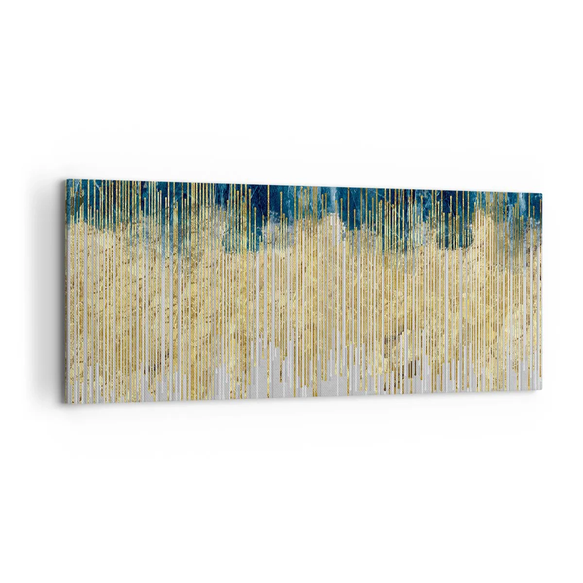 Bild auf Leinwand - Leinwandbild - Goldene Linien vor einem Hintergrund aus marineblauer und grauer Abstraktion - 120x50cm - Vergoldete Grenze - Moderne Wanddekoration für Wohnzimmer und Schlafzimmer ARTTOR