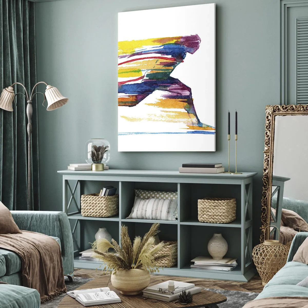 Bild auf Leinwand - Leinwandbild - Über den Regenbogen laufen - 55x100 cm