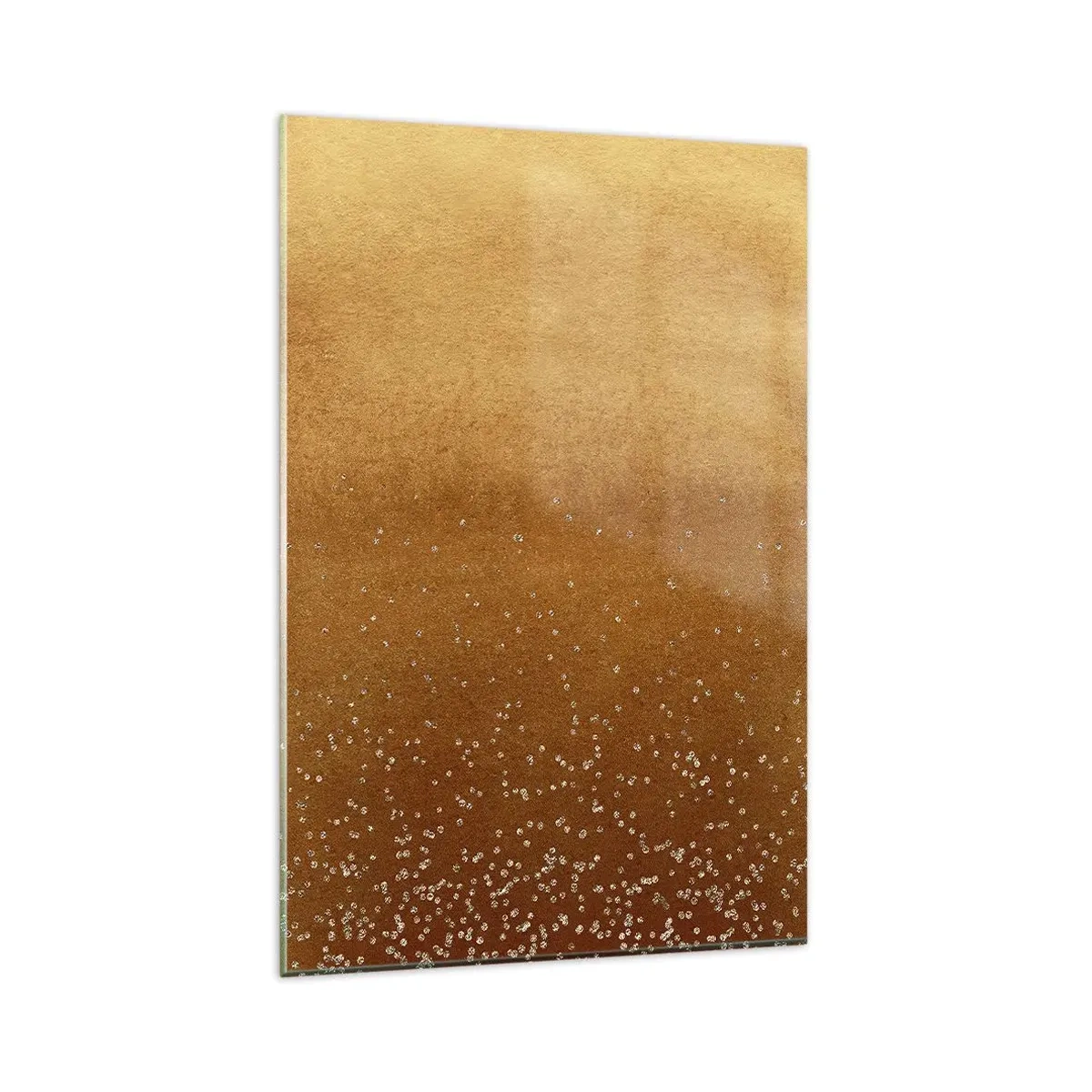 Glasbild - Bild auf glas - Ein goldener Farbverlauf mit dezentem Schimmer und Verzierung - 80x120cm - Die Geburt des Lichts - Moderne Wanddekoration für Wohnzimmer und Schlafzimmer ARTTOR