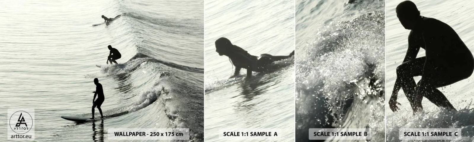 Fototapetenmuster Standard Eco - Gegen die Welle - Surfen, Sport, Ozean - 100x30 cm