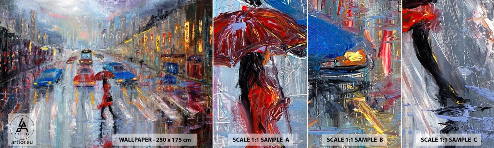 Fototapeten Muster Selbstklebend Deluxe Sticker - Regnerischer Nachmittag in der Stadt - Stadt, Die Architektur, Im Regen spazieren gehen - 100x30 cm