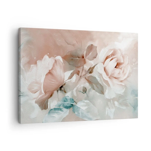 Bild auf Leinwand - Leinwandbild - Zarte Rosen in Pastelltönen auf hellem Untergrund - 70x50cm - Geist der Romantik - Moderne Wanddekoration für Wohnzimmer und Schlafzimmer ARTTOR