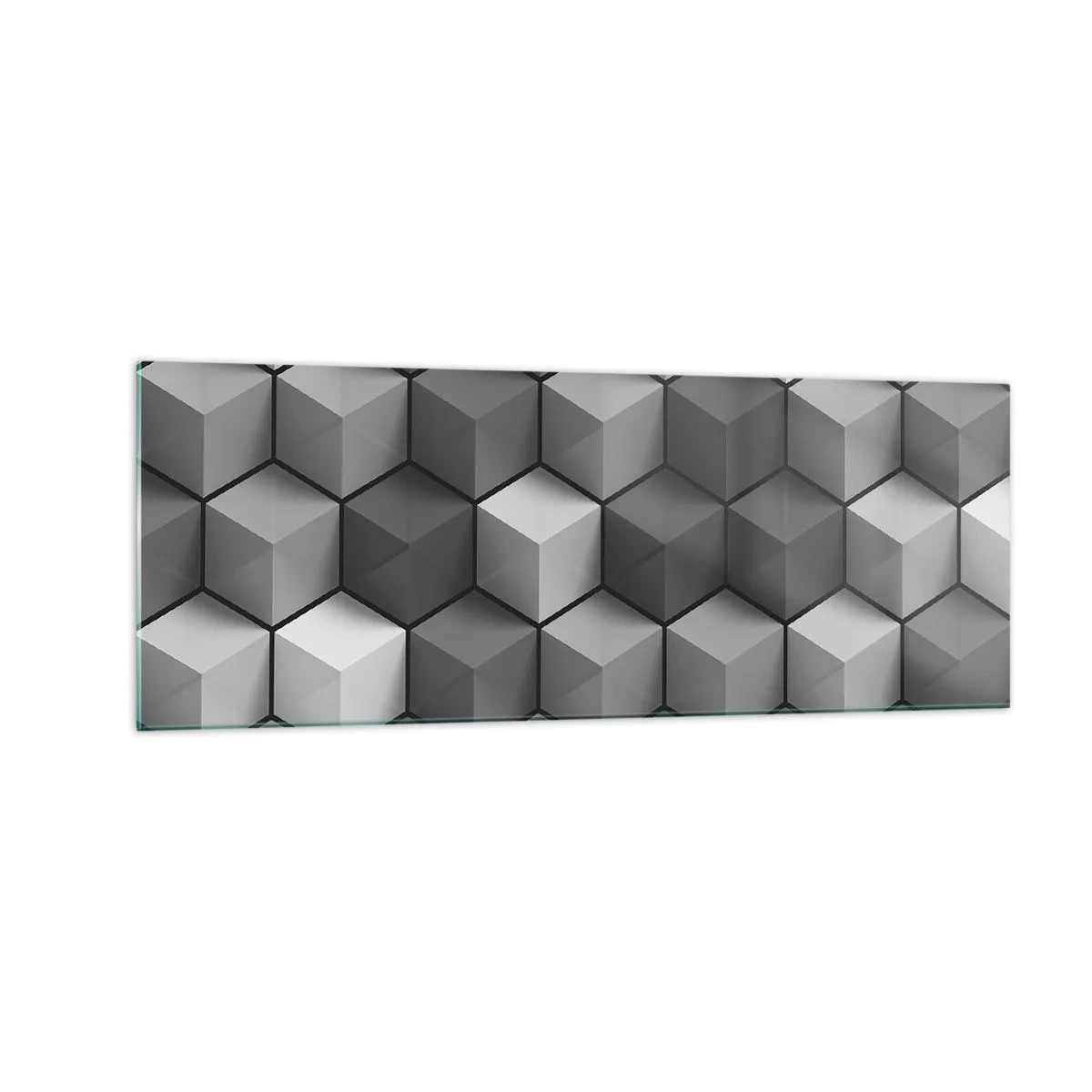 Glasbild - Bild auf glas - Geometrische Komposition aus Würfeln in Grau- und Schwarztönen - 140x50cm - Kubistisches Puzzle - Moderne Wanddekoration für Wohnzimmer und Schlafzimmer ARTTOR