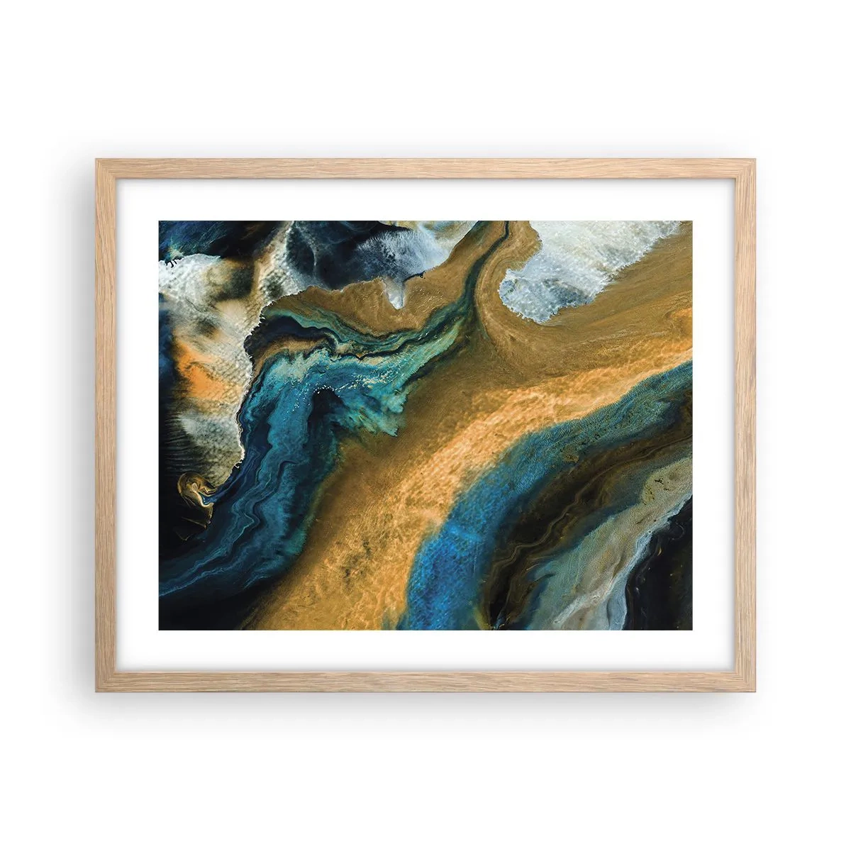 Poster in einem Rahmen aus heller Eiche - Blau - Gelb - gegenseitige Beeinflussung - 50x40 cm