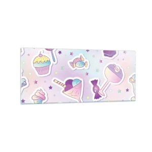 Glasbild - Bild auf glas - Pastellmuster mit Süßigkeiten und Desserts - 120x50cm - Dass es jeden Tag ein Geburtstag wäre - Moderne Wanddekoration für Wohnzimmer und Schlafzimmer ARTTOR