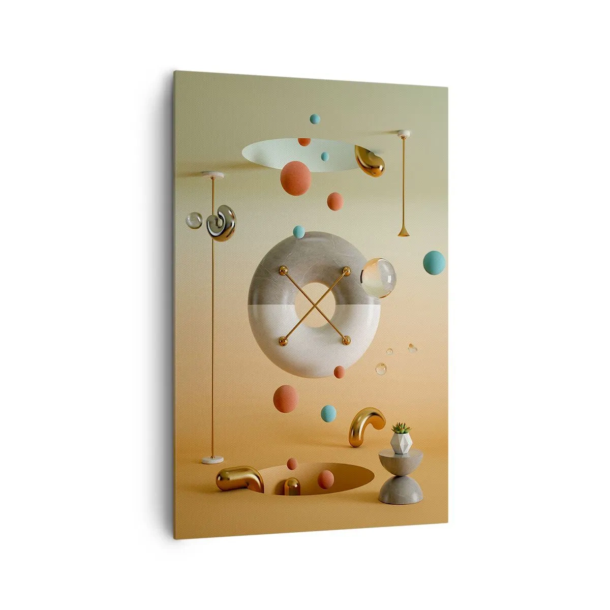 Bild auf Leinwand - Leinwandbild - Geometrische Figuren in Pastellfarben in surrealistischer Anordnung - 80x120cm - Alles kann passieren - Moderne Wanddekoration für Wohnzimmer und Schlafzimmer ARTTOR