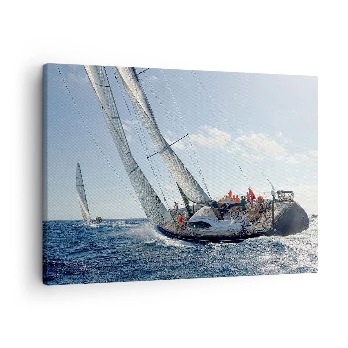 Bild auf Leinwand - Leinwandbild - Yachtrennen auf offener See unter blauem Himmel - 70x50cm - Lass den Besseren sich durchsetzen - Moderne Wanddekoration für Wohnzimmer und Schlafzimmer ARTTOR