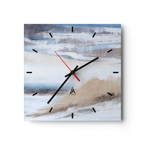 Wanduhr - Glasuhr - Abstrakte Winterlandschaft in Weiß- und Blautönen - 30x30cm - Winterkomposition - Moderne Wanddekoration für Wohnzimmer und Schlafzimmer ARTTOR