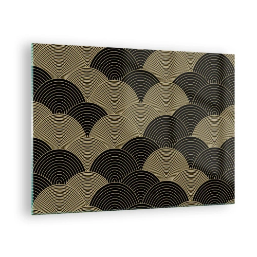 Glasbild - Bild auf glas - Goldene Halbkreise in einem regelmäßigen japanischen Muster - 70x50cm - Einheit in der Vielfalt - Moderne Wanddekoration für Wohnzimmer und Schlafzimmer ARTTOR