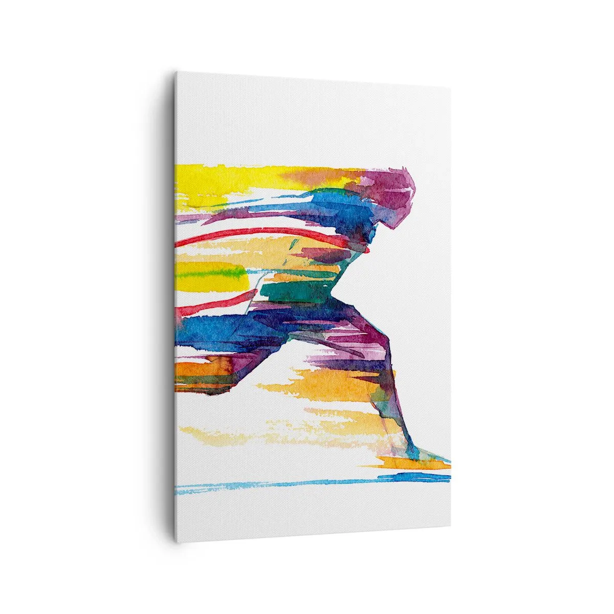 Bild auf Leinwand - Leinwandbild - Ein Läufer in abstrakten Farben symbolisiert Dynamik und Energie - 80x120cm - Über den Regenbogen laufen - Moderne Wanddekoration für Wohnzimmer und Schlafzimmer ARTTOR