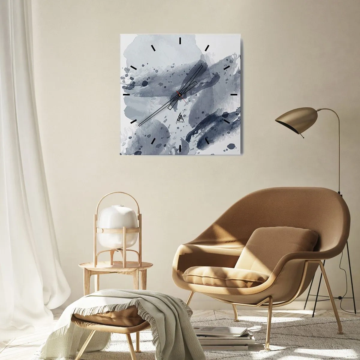 Wanduhr - Glasuhr - Abstrakte Flecken in Blautönen auf hellem Hintergrund - 30x30cm - Eine Studie über die Natur des Wassers - Moderne Wanddekoration für Wohnzimmer und Schlafzimmer ARTTOR