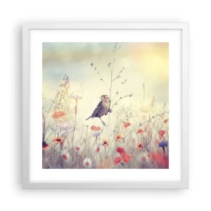 Poster in einem weißen Rahmen - Vogelporträt mit einer Wiese im Hintergrund - 40x40 cm