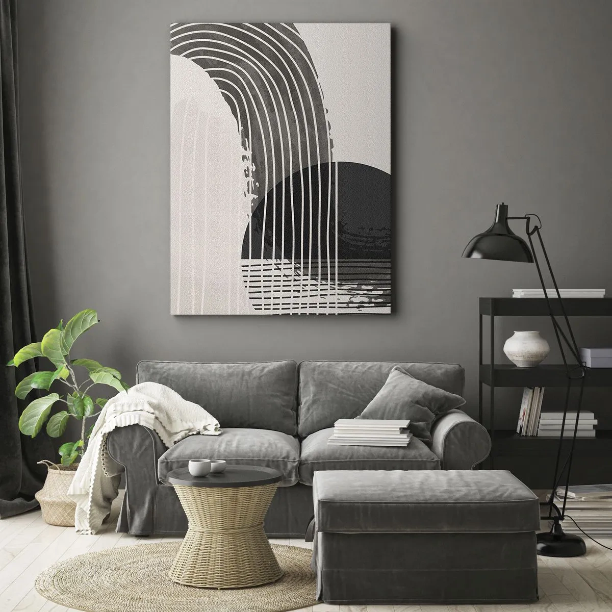 Bild auf Leinwand - Leinwandbild - Abstraktes Muster mit Linien und geometrischen Formen - 80x120cm - Hin und zurück - Moderne Wanddekoration für Wohnzimmer und Schlafzimmer ARTTOR