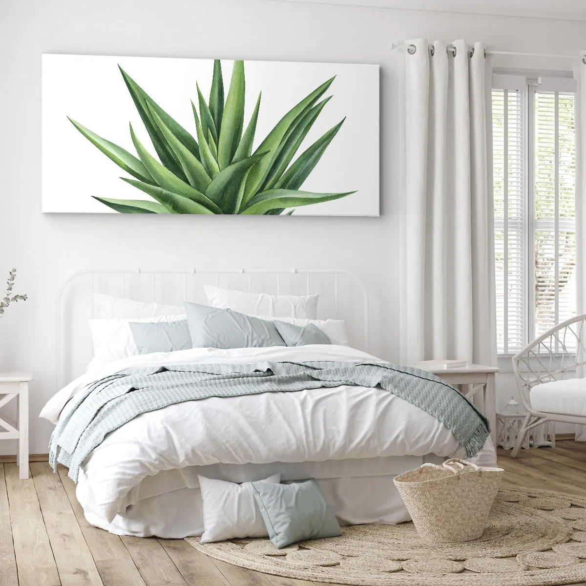 Bild auf Leinwand - Leinwandbild - Eine saftige grüne Pflanze auf weißem Hintergrund - 140x50cm - Grün – Kraft – Leben - Moderne Wanddekoration für Wohnzimmer und Schlafzimmer ARTTOR