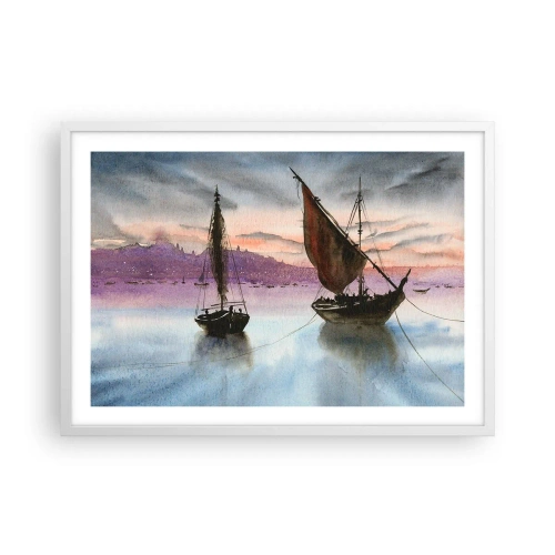Poster in einem weißen Rahmen - Abend am Hafen - 70x50 cm