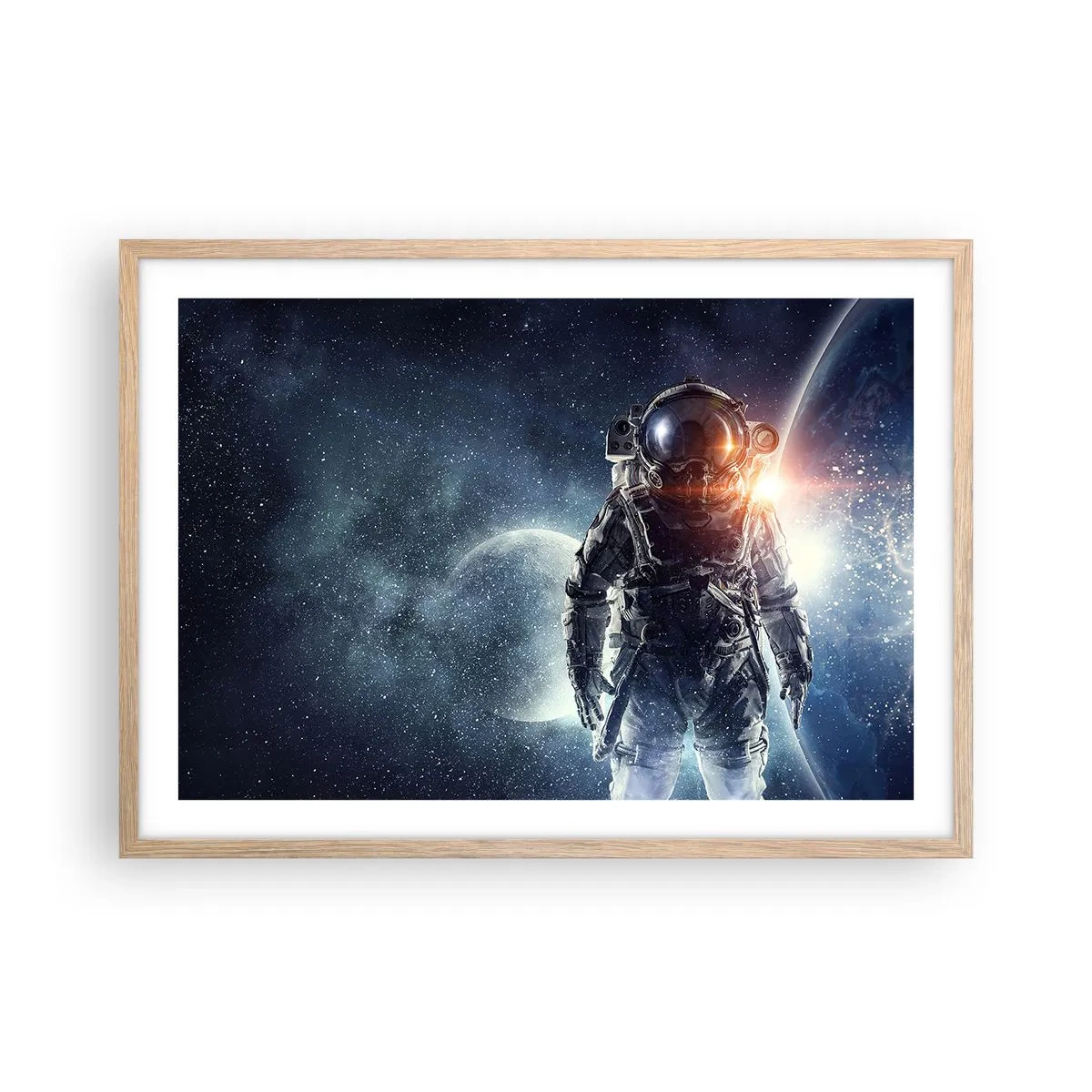 Poster in einem Rahmen aus heller Eiche - Weltraumabenteuer - 70x50 cm