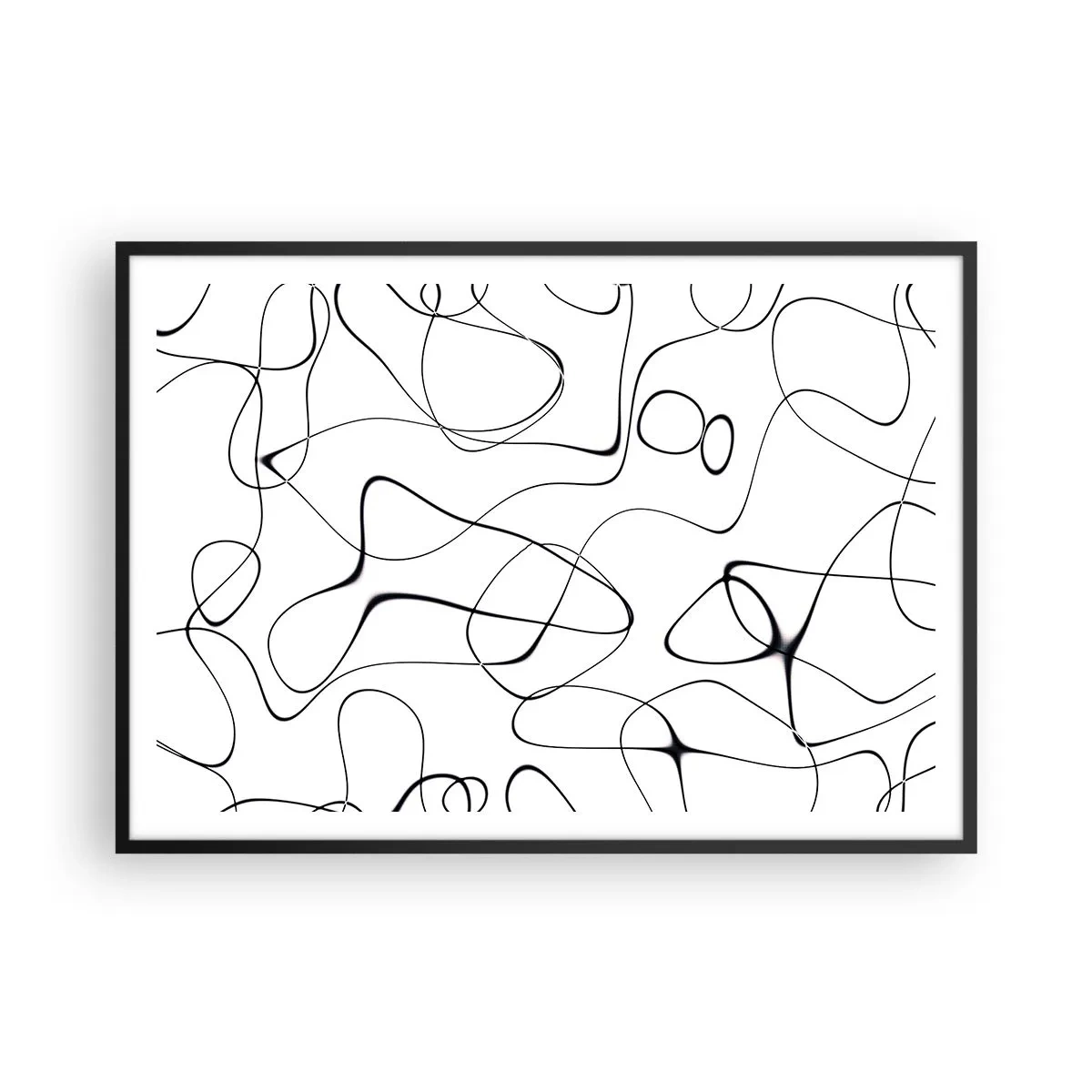 Poster in einem schwarzem Rahmen - Abstrakte schwarze Linien auf weißem Hintergrund im minimalistischen Stil - 100x70cm - Lebenswege, Wechselfälle - Moderne Wanddekoration für Wohnzimmer und Schlafzimmer ARTTOR