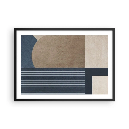 Poster in einem schwarzem Rahmen - Geometrische Figuren in Beige- und Marineblautönen mit Linien - 70x50cm - Komposition aus Einfachheit und Rundheit - Moderne Wanddekoration für Wohnzimmer und Schlafzimmer ARTTOR