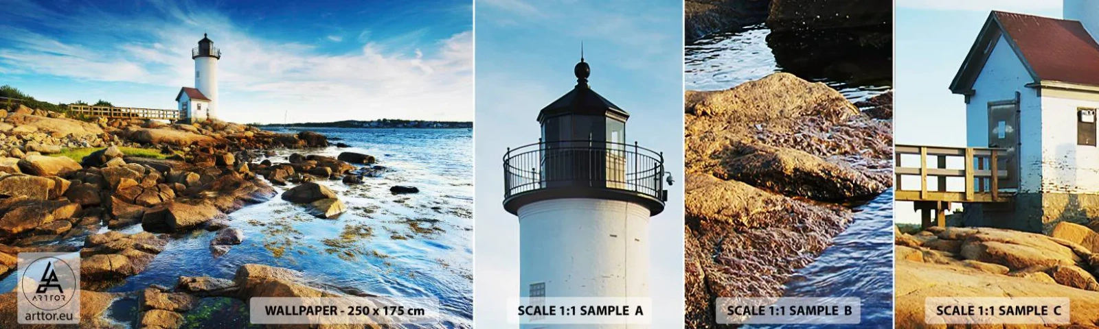 Fototapeten Muster Selbstklebend Deluxe Sticker - Komm glücklich zurück, ich warte - Landschaft, Leuchtturm, Atlantischer Ozean - 100x30 cm