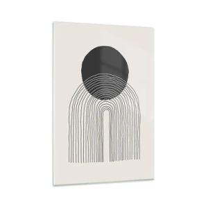 Glasbild - Bild auf glas - Abstraktes Muster mit Linien und einem schwarzen Kreis auf hellem Hintergrund - 80x120cm - Zittern und Vertrauen - Moderne Wanddekoration für Wohnzimmer und Schlafzimmer ARTTOR