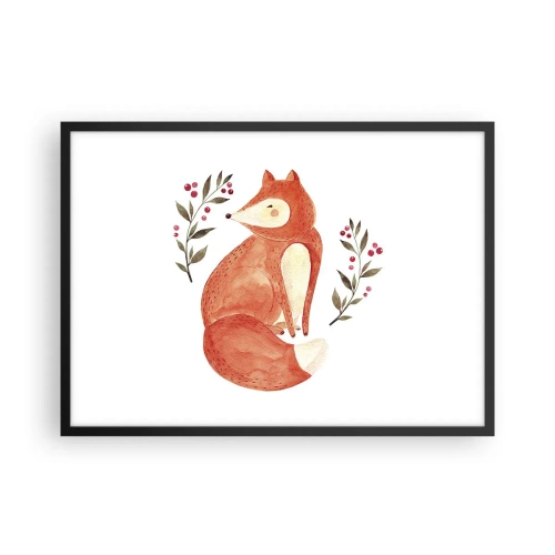 Poster in einem schwarzem Rahmen - Ein Aquarellfuchs, umgeben von Zweigen mit Beeren - 70x50cm - Kleine Rothaarige - Moderne Wanddekoration für Wohnzimmer und Schlafzimmer ARTTOR