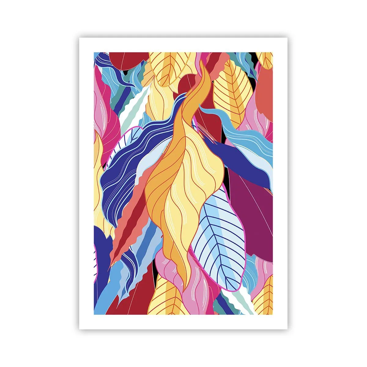 Poster - Bunte Blätter im abstrakten Stil - 50x70cm - Buntes Durcheinander - Moderne Wanddekoration für Wohnzimmer und Schlafzimmer ARTTOR