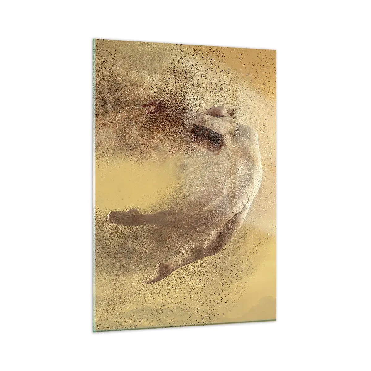 Glasbild - Bild auf glas - Eine Tänzerin in einer dynamischen Komposition vor goldenem Hintergrund - 50x70cm - In tanzender Ekstase - Moderne Wanddekoration für Wohnzimmer und Schlafzimmer ARTTOR