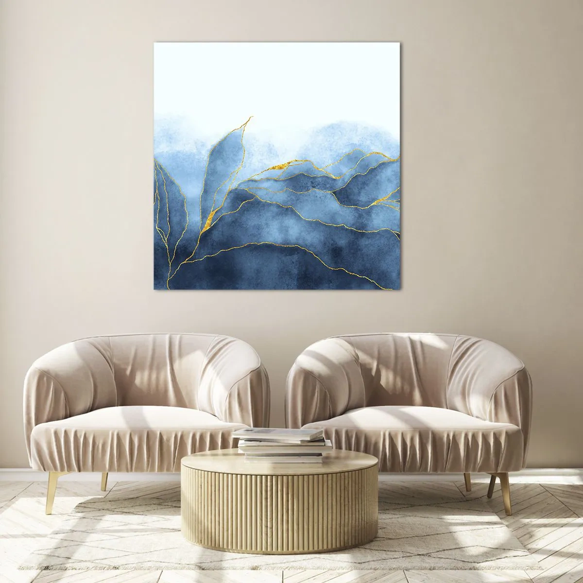 Glasbild - Bild auf glas - Blau im Gold - 50x50 cm
