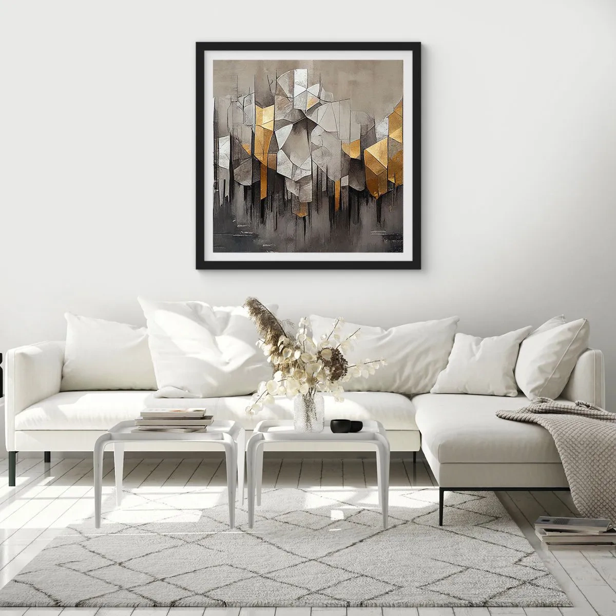 Poster in einem schwarzem Rahmen - Komposition aus Eis und Licht - 60x60 cm