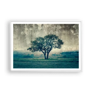 Poster in einem weißen Rahmen - Ein Apfelbaum auf blauem Feld? - 100x70 cm