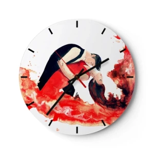 Wanduhr - Glasuhr - Ein Paar tanzt in roten künstlerischen Farben - 30x30cm - Tango - eine sinnliche Welle - Moderne Wanddekoration für Wohnzimmer, Küche und Schlafzimmer ARTTOR