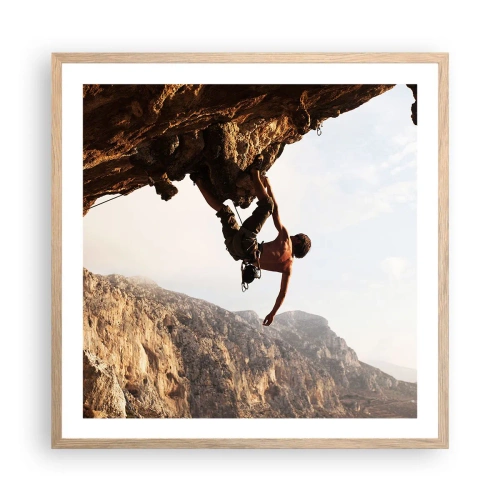 Poster in einem Rahmen aus heller Eiche - Die Welt ist in einer Hand auf einem Felsblock geschrumpft - 60x60 cm