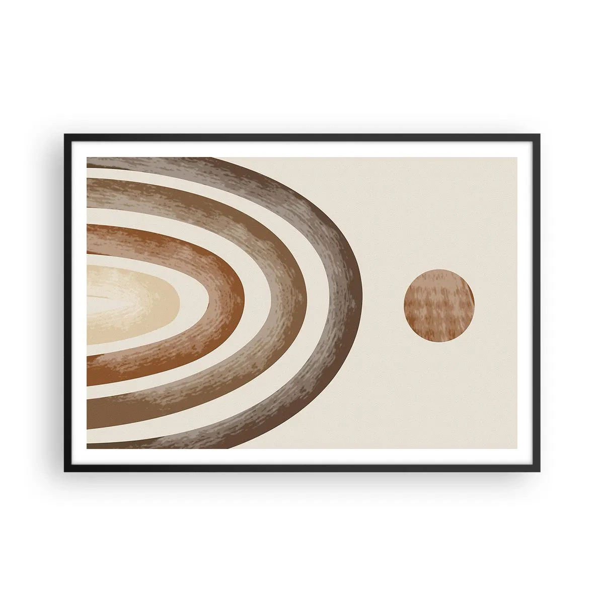 Poster in einem schwarzem Rahmen - Geometrisches Planetenmotiv in Brauntönen - 100x70cm - In einer weit entfernten Galaxie - Moderne Wanddekoration für Wohnzimmer und Schlafzimmer ARTTOR