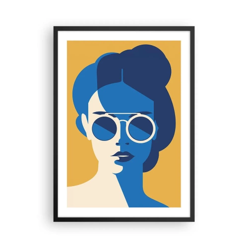 Poster in einem schwarzem Rahmen - Abstraktes Porträt einer Frau mit Sonnenbrille - 50x70cm - Urlaubslook - Moderne Wanddekoration für Wohnzimmer und Schlafzimmer ARTTOR