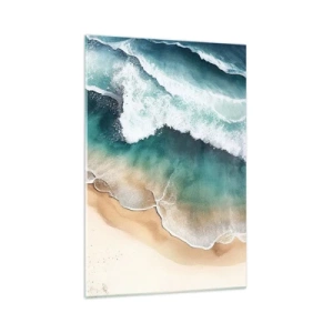 Glasbild - Bild auf glas - Blick auf den Strand und die Meereswellen in Türkistönen - 70x100cm - Das ewige Treffen - Moderne Wanddekoration für Wohnzimmer und Schlafzimmer ARTTOR