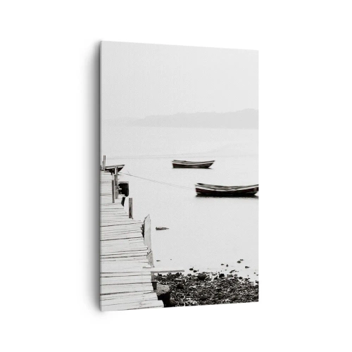 Bild auf Leinwand - Leinwandbild - Holzsteg und Boote auf ruhigem Wasser - 80x120cm - Ruhig und sauber über dem Wasser - Moderne Wanddekoration für Wohnzimmer und Schlafzimmer ARTTOR