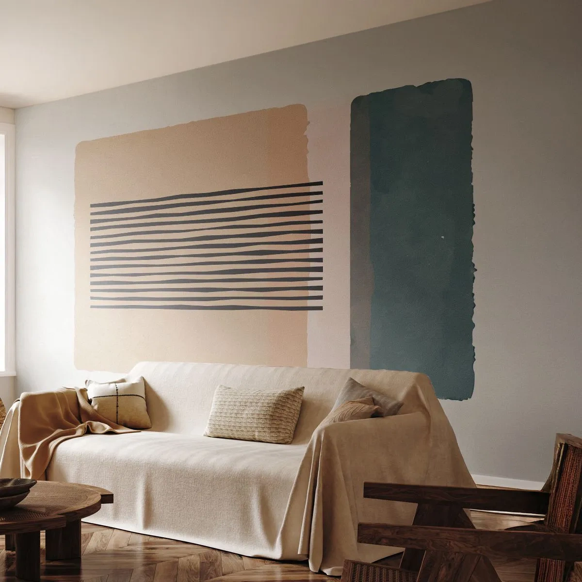 Fototapete Premium Sand - Geometrische Abstraktion in gedämpften Farben - 100x70cm - Alles ist in Ordnung - Moderne Wanddekoration für Wohnzimmer und Schlafzimmer ARTTOR