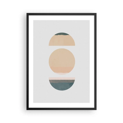 Poster in einem schwarzem Rahmen - Geometrische Kreise in gedeckten Pastellfarben - 50x70cm - Ein Rad hinter dem anderen… - Moderne Wanddekoration für Wohnzimmer und Schlafzimmer ARTTOR