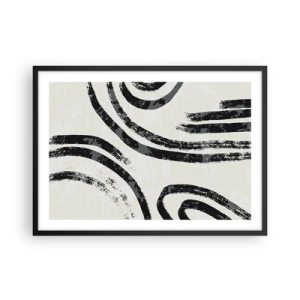 Poster in einem schwarzem Rahmen - Schwarz-weiße abstrakte Linien auf hellem Hintergrund - 70x50cm - Bei Hälfte angehalten - Moderne Wanddekoration für Wohnzimmer und Schlafzimmer ARTTOR