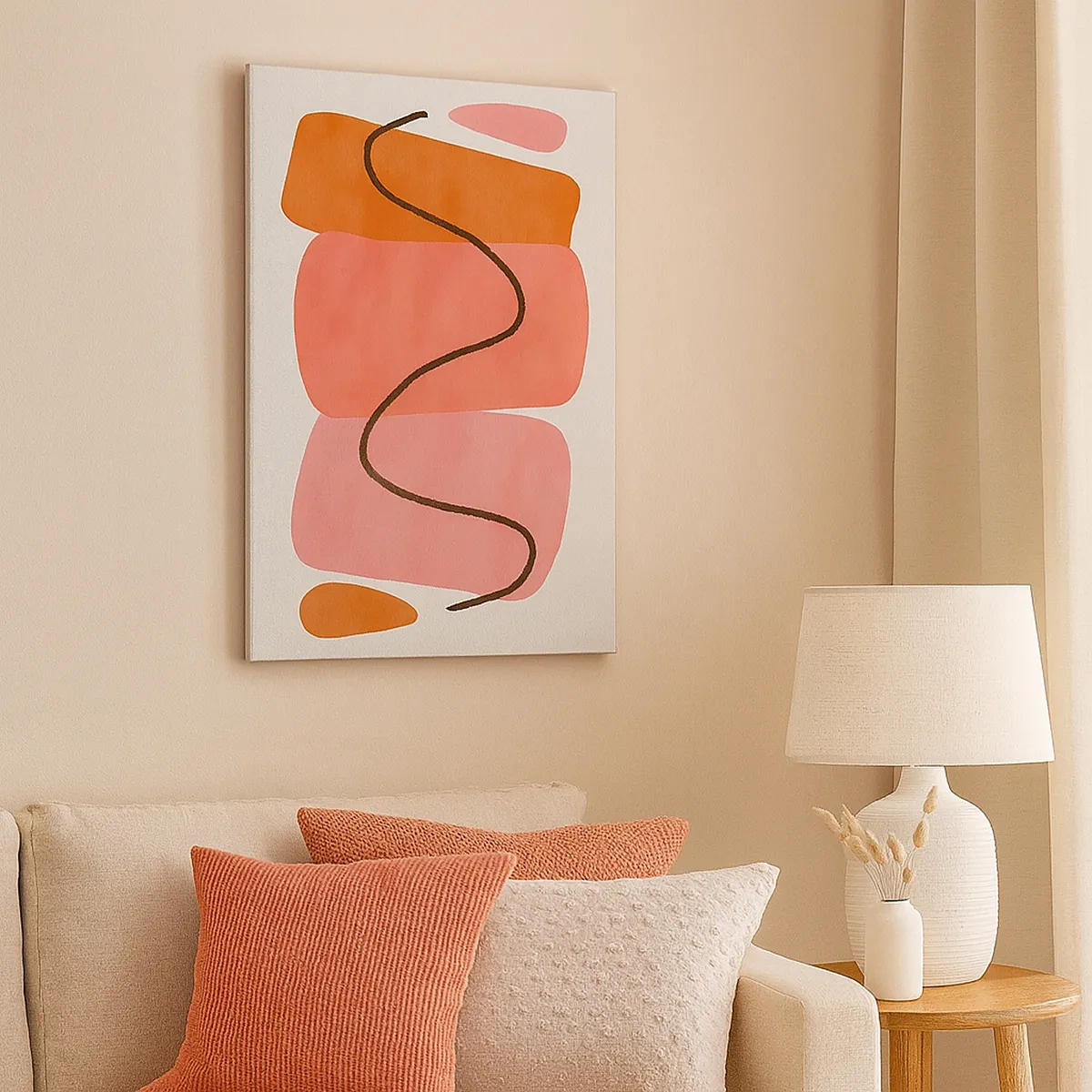 Bild auf Leinwand - Leinwandbild - Abstrakte Formen in Rosa- und Orangetönen - 50x70cm - Sanfte Bewegung der Formen - Moderne Wanddekoration für Wohnzimmer und Schlafzimmer ARTTOR