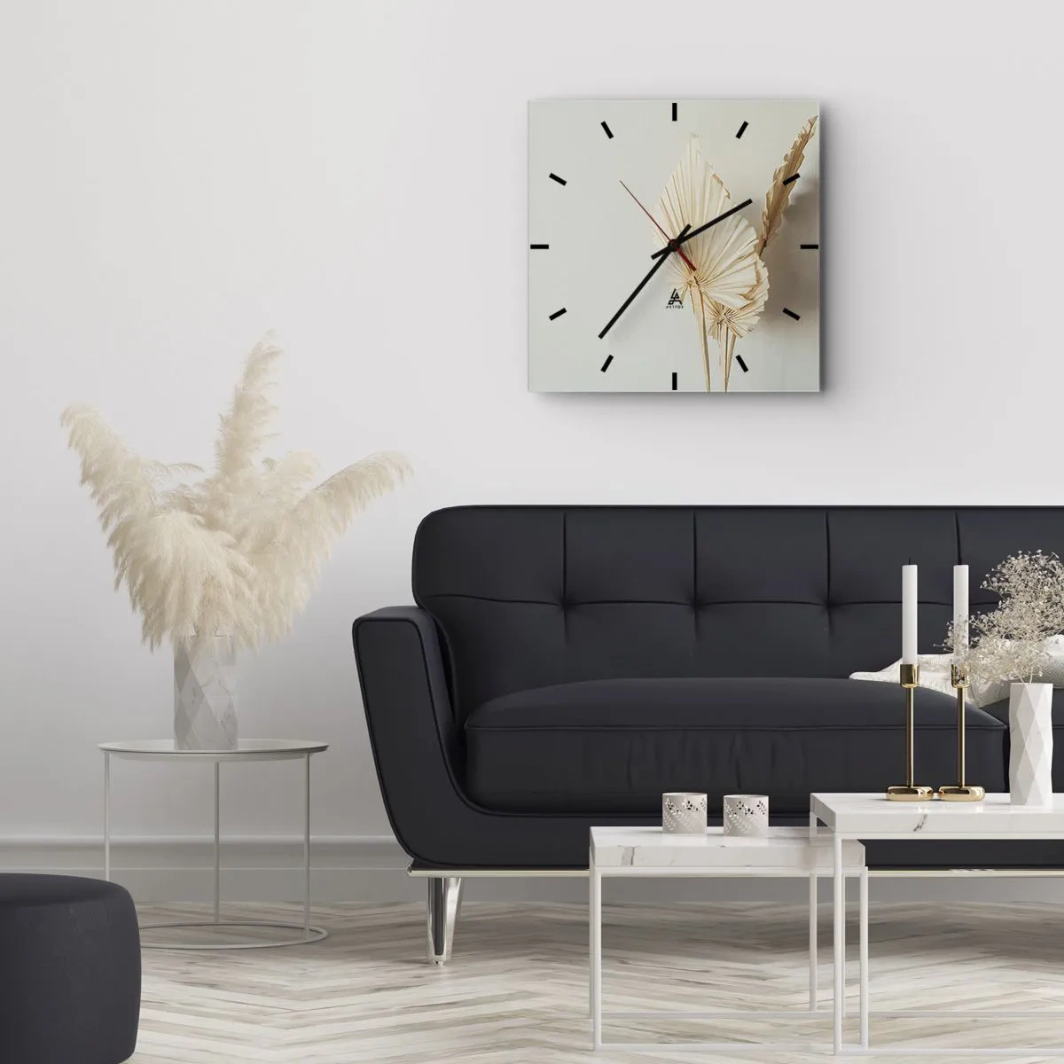 Wanduhr - Glasuhr - Getrocknete Palmblätter in minimalistischem Arrangement - 30x30cm - Wenn Sie Erleichterung brauchen - Moderne Wanddekoration für Wohnzimmer und Schlafzimmer ARTTOR