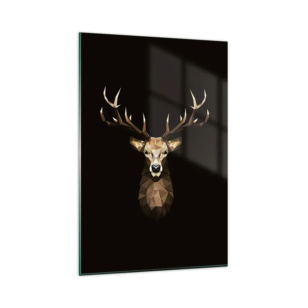 Glasbild - Bild auf glas - Geometrisches Polygon Hirsch auf schwarzem Hintergrund - 80x120cm - Kubistischer Hirsch - Moderne Wanddekoration für Wohnzimmer und Schlafzimmer ARTTOR
