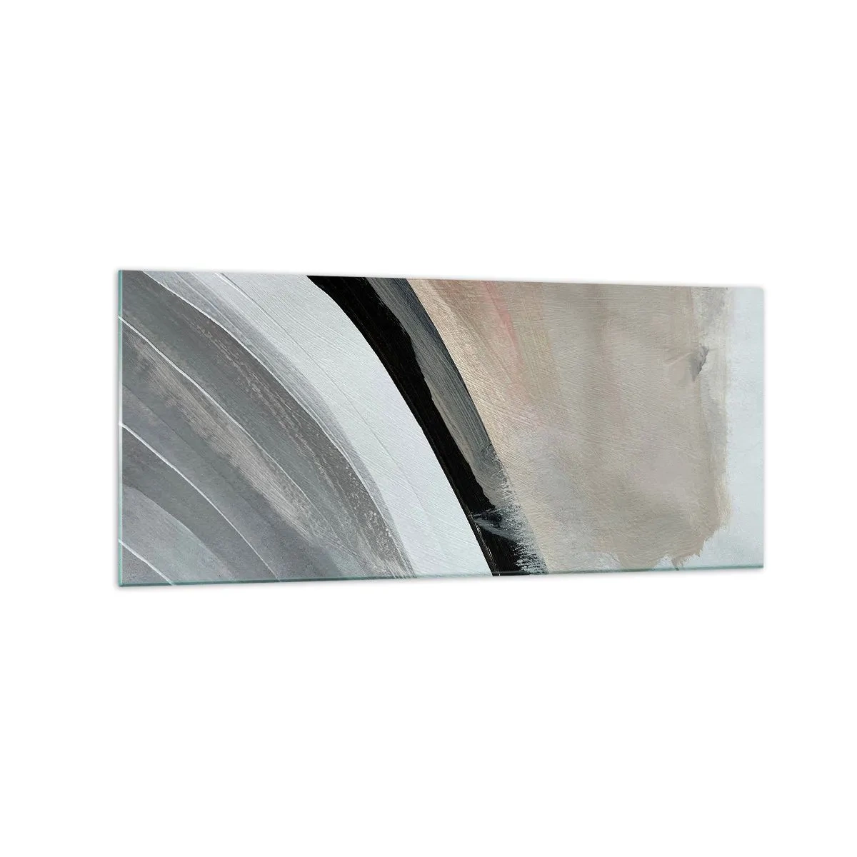 Glasbild - Bild auf glas - Abstrakter Bogen in Schwarz-, Grau- und Beigetönen - 120x50cm - Komposition: Bogen aus Schwarz und Grau - Moderne Wanddekoration für Wohnzimmer und Schlafzimmer ARTTOR