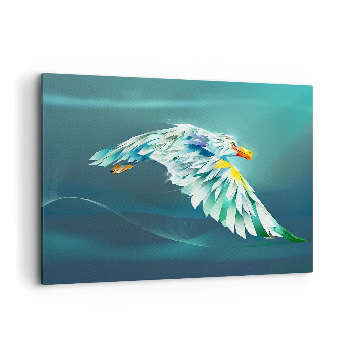 Bild auf Leinwand - Leinwandbild - Abstrakter Adler im Flug vor einem türkisfarbenen Himmel - 100x70cm - Der Adler deiner Flüge ist die Kraft - Moderne Wanddekoration für Wohnzimmer und Schlafzimmer ARTTOR